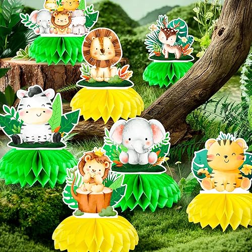 Thème Jungle Décorations de Table en Nid d'abeille, 9pcs Jungle d'anniversaire Décoration de Table/Décorations de Table en Nid d'abeille Jungle, Animaux de la Jungle Centres de Table en Nid d'abeille - Nail Gallerys
