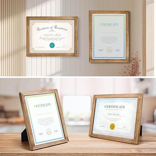 Emfogoo Lot de 2 cadres photo en bois avec support, pour certificats, portraits, paysage, peuvent être accrochés au mur ou sur une table (rétro marron) - Nail Gallerys