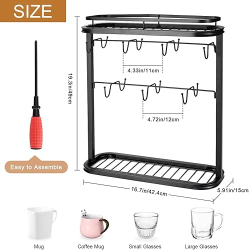 Kleemeiero Support de Tasse à Café Porte-tasses Rangement en Metal Porte-tasse à Café Noir Support de Rangement Tasse Support Tasse Expresso avec Tournevis Tasses à Crochets pour Ranger Les Tasses - Nail Gallerys