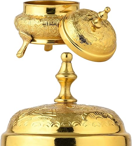 Marrakech - Décoration orientale - Bol à bijoux avec couvercle en métal - 13 cm - Décoration Ramadan dans le salon et la chambre à coucher sur la coiffeuse - Bonbonnière Nabih Gold - Nail Gallerys