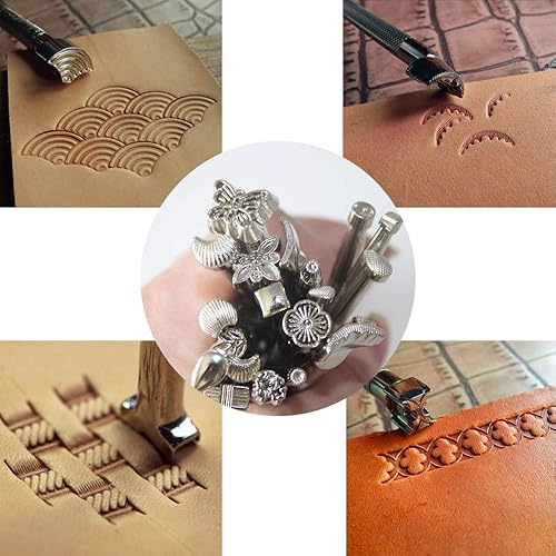HOSTK 33pc DIY En Cuir Artisanat Main Kit Outils Ensemble pour Coudre Coudre Estampage Sculpture Selle En Cuir Artwork Accessoires Poinçon Dé à Coudre - Nail Gallerys