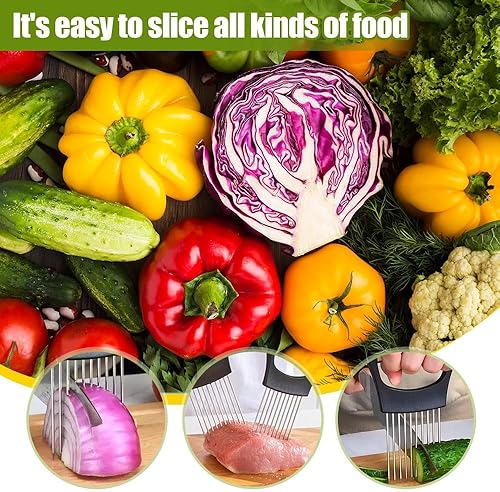 Stainless Steel Onion Slice Holder, 2025 New Onion Holder Cutter, Lemon Slicer, Chopper Slicing Assistant Tool for Meat, Potato, Tomato Kitchen Tools, Convenient Slicing (1PCS) - Nail Gallerys