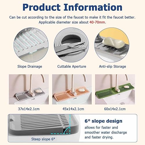 Odot Tapis de Robinet en Silicone, Protection Anti-éclaboussures pour Robinet d'Évier, Tapis de Drainage Tampons de Robinet Tapis de Séchage pour Cuisine Comptoir Salle de Bain (Rose,37x14x2,1 cm) - Nail Gallerys