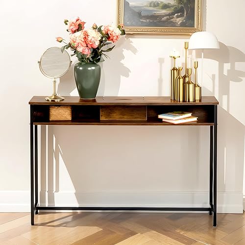 FurnitureR Table Console avec 2 Stations de Charge cachées, Table d'entrée Industrielle avec 2 Ports USB, Table Basse de 120 cm avec étagère, Table d'appoint pour entrée, Couloir, Foyer, Salon - Nail Gallerys