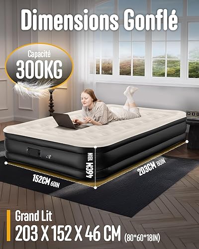 Zenmos Matelas Gonflable 2 Personnes 203x152x46cm, avec Pompe Intégrée, Matelas Gonflable Auto Gonflant, Gonflage Rapide, Surface Floquée pour Matelas Gonflable Electrique pour Camping, Voyage - Nail Gallerys