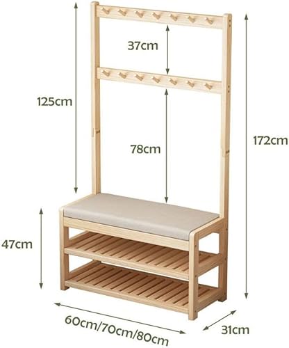 Porte Manteaux 4 en 1, Meuble d'Entrée avec Banc à Chaussures à Porte, avec Assise rembourrée Vestiaire pour Salon, Entrée, Couloir, 80 x 31 x 172 cm - Nail Gallerys
