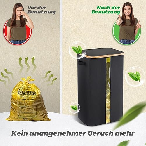 MidingChai Support pour sac poubelle jaune 100 l - Support pour sac poubelle avec fenêtre transparente - Support de sac poubelle avec couvercle - Grand - Noir - Nail Gallerys