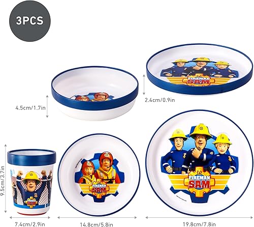 Ensemble de vaisselle et couverts pour enfants Zawadi Global - 6 pièces Sam le pompier - Assiette/Bol/Tasse/Couteau/Fourchette/Cuillère - Vaisselle pour enfants Multicolore Caricature - Nail Gallerys