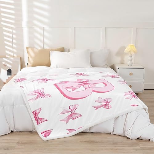 Homewish Couverture 130x150cm Fille Initiale L, Plaid Canape Enfant Nœud Rose, Couverture Polaire Kawaii Décoration de Chambre, Jetés de Lit Nœud Romantique Style Princesse - Nail Gallerys