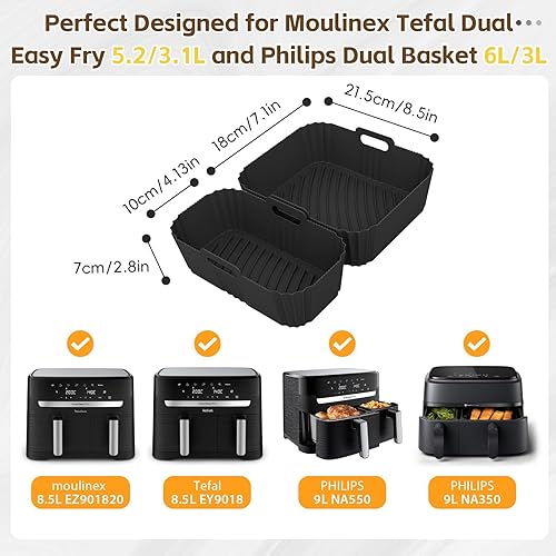 Moule Silicone Air Fryer Friteuse pour Moulinex 8,3L EZ901820, Philips Dual Basket Airfryer 3000 Series, Réutilisable Accessoires Plat Panier Silicone pour Tefal Dual Easy Fry 8.3L 5.2 L/3.1 L EY9018 - Nail Gallerys