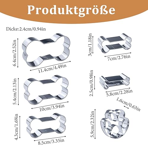 Lot de 6 Emporte-Pièces 'Pattes & Os' – 5 Tailles – Emporte-pièce en acier inoxydable en forme de patte de chien pour Biscuits et Friandises pour Chiens – 5 Formes d'Os + 1 Patte de Chien - Nail Gallerys