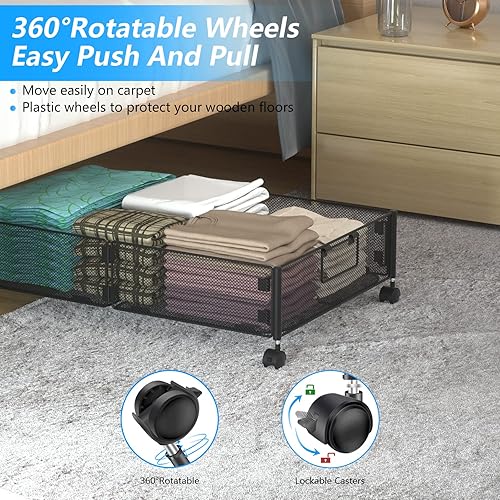 VyGrow Lot de 2 boîtes de rangement sous le lit avec roulettes, organiseur de chaussures sous le lit avec poignées, assemblage sans outils, rangement sous le lit pour vêtements, chaussures, - Nail Gallerys