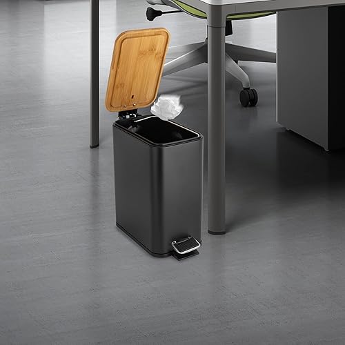 DSYOGX Petite poubelle de 5 l, avec pédale et couvercle en bambou, portable, pour chambre à coucher, salon, salle de bain (noir) - Nail Gallerys