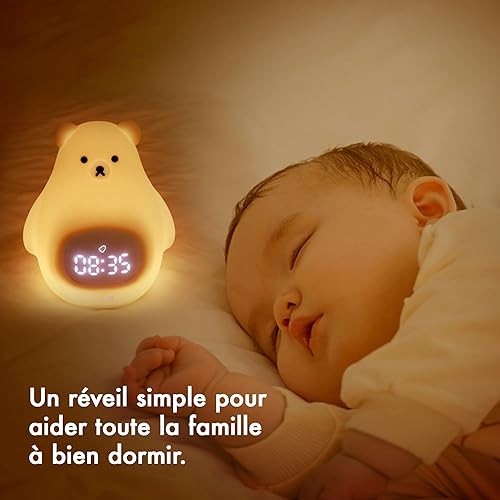 Kemi Goods Réveil Enfant Jour/Nuit avec Veilleuse LED – Contrôle Via Appli iOS/Android – Réveil Éducatif et Lumineux – Rechargeable – Apprentissage du Sommeil – Fille & Garçon - Nail Gallerys