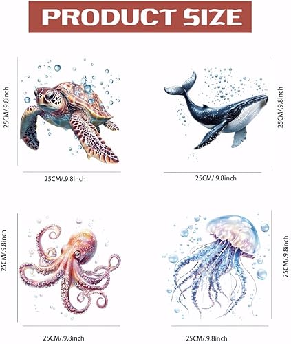 SUPERDANT 4 lot Transfert Textile Thermocollant Animaux Marins Pieuvre Tortue Méduse Baleine Film Plastique Vêtements Bricolage DTF Patch Thermocollant Patchs de Transfert - Nail Gallerys