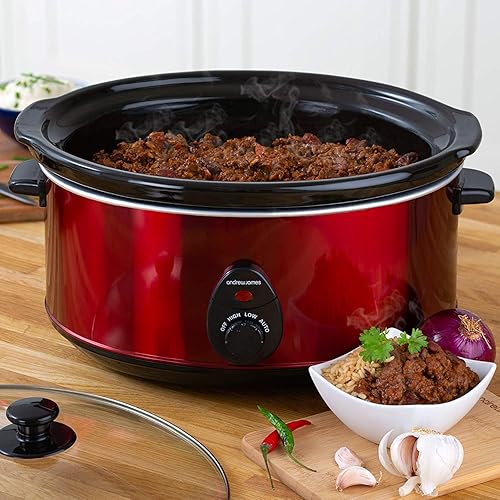 Andrew James Mijoteuse Électrique 6,5L | Slow Cooker avec Couvercle en Verre et Bol Céramique | 3 Réglages de Température | Faire Jusqu’à 20 Portions | 320W | Rouge - Nail Gallerys