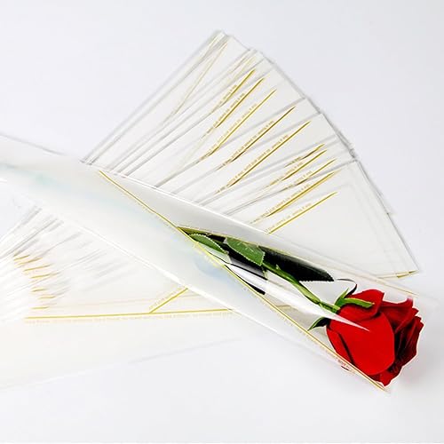 Lot de 100 pochettes simples pour fleurs avec rubans en bonus, sacs d'emballage de roses étanches pour arrangements floraux, mariage, Saint-Valentin, fête des mères - Nail Gallerys