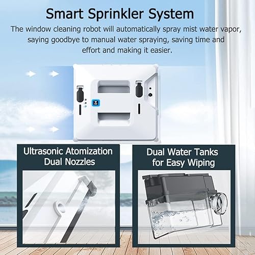QJJML Robot Nettoyeur De Vitres Intelligent Machine À Nettoyer Les Vitres par Pulvérisation d'eau des Deux Côtés, 3000pa, Forte Aspiration Et Protection Contre Les Pannes D'Électricité - Télécommande - Nail Gallerys