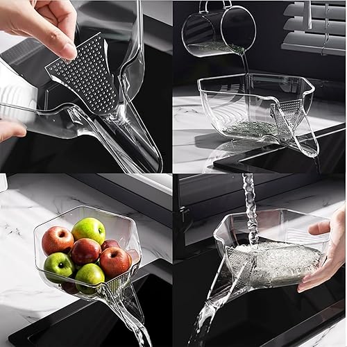 Panier de vidange multifonction, passoires avec bec, bol de nettoyage de fruits avec récipient filtrant, égouttoir pour aliments, fruits (transparent, 1 pièce) - Nail Gallerys