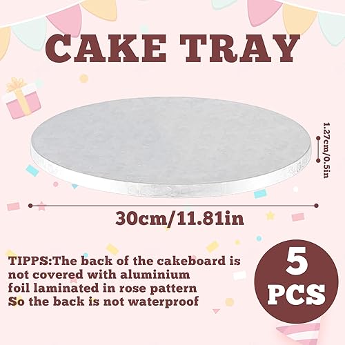 WIYETY 5 Pièces Planches à Gâteau Cake Board in Papier Carton, Planches à Gâteau Rondes, Support Gateau, Rond Support Gateau, Plateau à Gâteaux pour Transport de Gâteaux et Tartes, 12 Pouces Argent - Nail Gallerys