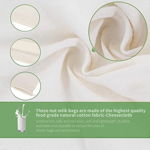 Lot de 6 sacs à lait de noix lavables Bojuzhi 100 % coton bio - Sacs à fromage réutilisables en mousseline pour lait d'amande, yaourt, jus de café, thé - Nail Gallerys