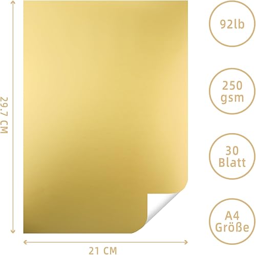 Lot de 30 feuilles de papier métallisé - Doré rose - Format A4 - 250 g/m² - 29,7 x 21 cm - Feuille de bricolage - Carton photo - Carton de bricolage - Nail Gallerys
