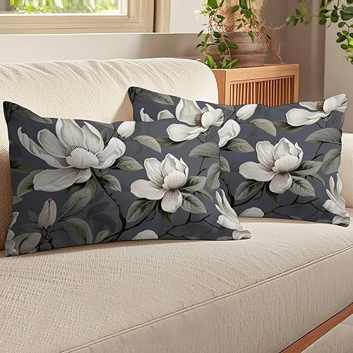 Housse de Coussin D'Extérieur 40x60 cm Lot de 2 Imperméable Lin Taie D'Oreiller Gris Housses de Coussins Fleur Rectangulaire Coussin Decoratif pour Exterieur Canapé Terrasse Jardin Salon (XY56) - Nail Gallerys