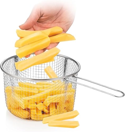 Space Home - Panier à Frire avec Poignée - Panier à Friteuse Ronde - Cuisson pour Frites, Doigts Poulet, Anneaux d'oignon, crevettes - Acier inoxydable - 16 cm - Nail Gallerys