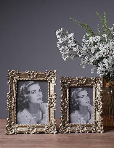 HAUCOZE 10x15cm Cadre Photo Cadre Portrait Moderne Sculpture Cadeau Table Arts Maison Décoration Statue Résine Figurine Or - Nail Gallerys