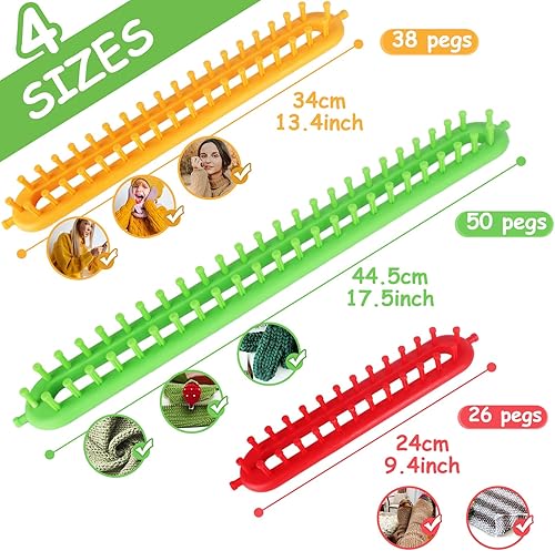 Katech Lot de 3 métiers à tricoter rectangulaires en plastique coloré avec crochet et aiguille (couleur aléatoire) - Nail Gallerys