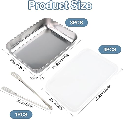 GTNCE Set de 3 Bac de Plat Four Inox, Plat Four 25,5 x 20 x 5 cm – Plat Inox Rectangulaire, Inox Alimentaire, Bac à Gratin et Pâtisserie, Robuste, Plateau Inox pour Four, Cuisine et Réfrigérateur - Nail Gallerys