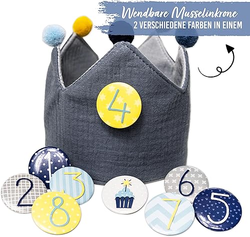 Papierdrachen Couronne d'Anniversaire Mousseline avec Chiffres - pour l'anniversaire des enfants - avec boutons chiffres de 1 à 8 | Chapeau de décoration de fête pour garçons & filles - Nail Gallerys