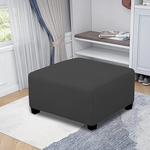 ZZDZW Housse de Pouf carrée Extensible, Housse de Repose-Pieds avec Base élastique,Housse Ottomane Housse Lavable pour Tabouret Ottomans (Color : Gris Clair, Size : L (80-100cm)) - Nail Gallerys