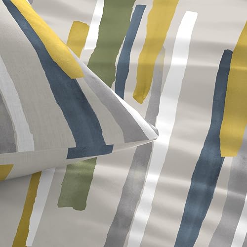 Fusion - Housse de Couette à Rayures Nautiques Bleues - 200 x 200 cm - 2 taies d'oreiller - Housse de Couette Bleue contemporaine - Parure de lit Gris/Bleu Sarcelle - Literie Bleu Sarcelle à Rayures - Nail Gallerys