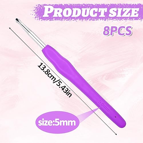 Lot de 8 aiguilles à tricoter en caoutchouc et aluminium avec poignée souple de 5 mm pour loisirs créatifs, tricot, crochet pour femmes, adultes et débutants (violet) - Nail Gallerys