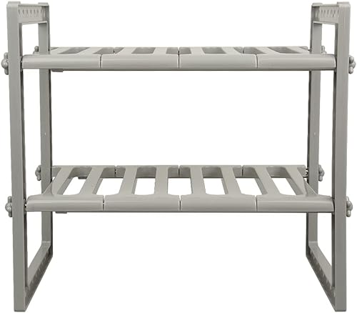 DDMINE Etagere de Rangement sous Evier Rack Extensible pour Cuisine Salle de Bain Chambre Salon Longueur Reglable 38-70 cm, Rangement sous Evier avec 2 Etagères Extensible, Charge 15 kg (Gris) - Nail Gallerys