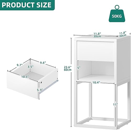 YITAHOME Lot de 2 Table de Chevet avec LED avec Tiroir Table de Canapé Ouverte à 3 Niveaux avec étagère Ouverte, Blanc - Nail Gallerys