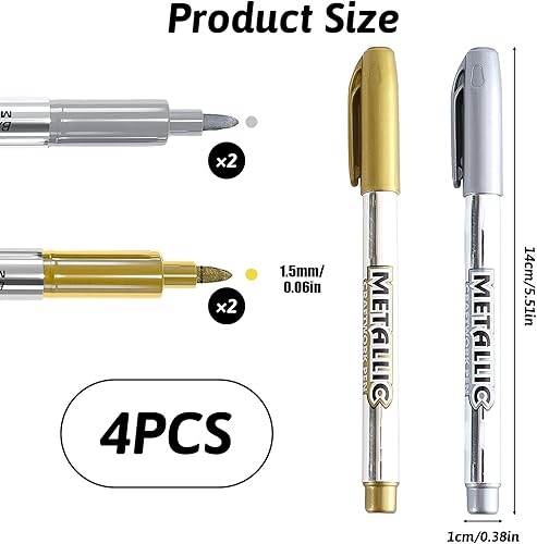 meukcez 4 Stylo Doré Feutre Paillette, Marqueurs Métalliques Or et Argent, Feutre Acrylique Metallique Permanents Brillants pour Scrapbooking Album DIY, Décoration de Cartes Calligraphie et Artisana - Nail Gallerys