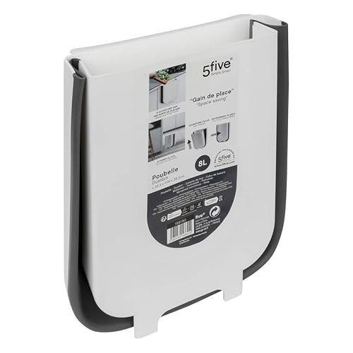 5five - Poubelle de Porte Pliante 8L - Petite Poubelle Suspendue Rétractable - Cuisine, Salle de Bain, Bureau- Noir & Blanc - L. 25,3 x P. 9 x H. 28,9 cm - Nail Gallerys