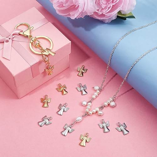 UNICRAFTALE 12 pièce 2 couleurs Breloques Ange Gardien Breloque Acier Inoxydable Pendentif Féerique D'Ange Ailes Métal Breloques Collier Pendentif Accessoires de Fabrication de Bijoux - Nail Gallerys
