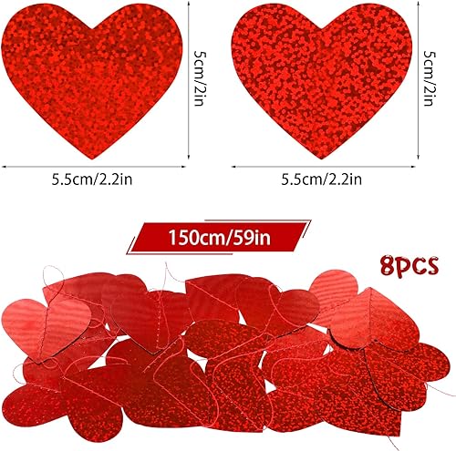 SULOLI 8 Guirlandes Cœur Rouge à Suspendre Romantique pour Saint-Valentin, Fiançailles, Anniversaire, Enterrement de Vie de Jeune Fille, Demande en Mariage (Double Cœur Rouge) - Nail Gallerys