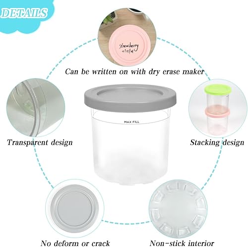 YQL Lot de 4 récipients à crème glacée de 453,6 g avec couvercles pour machine à crème glacée Ninja NC300UK, bacs à dessert transparents de 450 ml, passent au lave-vaisselle (gris, rose, bleu, vert) - Nail Gallerys