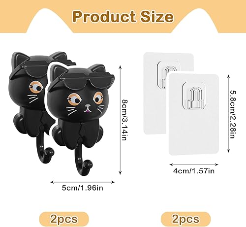 Minfuerang 2 Pièces Crochets Muraux Auto-Adhésifs Créatif,Crochets à Clés Chat Lunettes de Soleil,Accroches Robustes et Durables pour Enfants pour Suspendre Vêtements,Clés,Bijoux,Sacs (Blanc) - Nail Gallerys