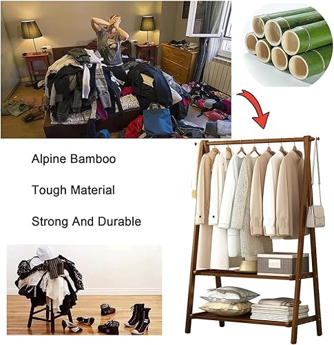 Portant Penderie à Vêtements en Bambou Pliable Portemanteau sur Pieds Étagère à Chaussures en Bambou avec 2 Étages Idéal pour Maison Salon Chambre Entrée (66cm, 86cm, 116cm) - Nail Gallerys