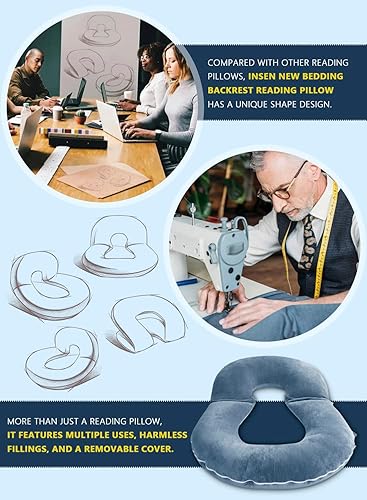 INSEN Coussin de lecture, coussin de dos pour s'asseoir au lit pour lire, infirmière et détente, coussin de lecture pour adultes, mamans et enfants, coussin d'assise pour lit, bleu - Nail Gallerys