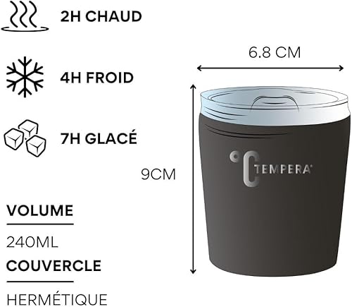 TEMPERA Calebasse à Maté Inox 240ml | Double paroi isotherme sans BPA | Garde le chaud 4h, le froid 6h | Couvercle avec ouverture bombilla | Maté - Thé - Café - Nail Gallerys