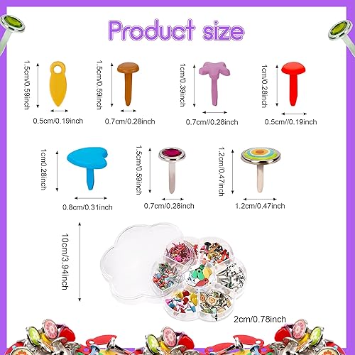 Attache Parisienne 210 Pièces Mini Brads Multicolore Scrapbooking Métal Ronde Brads Métal Attaches Broches Fendues pour Scrapbooking Craft Papier Bricolage Estampage Accessoires 6-12mm - Nail Gallerys