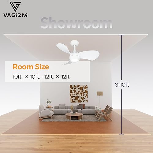 Vagizm Ventilateur Plafond avec Lumiere pour Chambre:76CM Ventilateur Plafond Silencieux - 6 Vitesses Télécommande et LED Dimmable - Convient pour l'hiver et l'été - Blanc mat 3 pales - 220 à 240V - Nail Gallerys