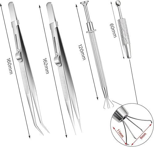 GIONAR Lot de 2 pinces à épiler en acier inoxydable avec pince à boule de piercing, pinces à épiler Prong et support diamant, outil de précision pour la fabrication de bijoux et la réparation - Nail Gallerys