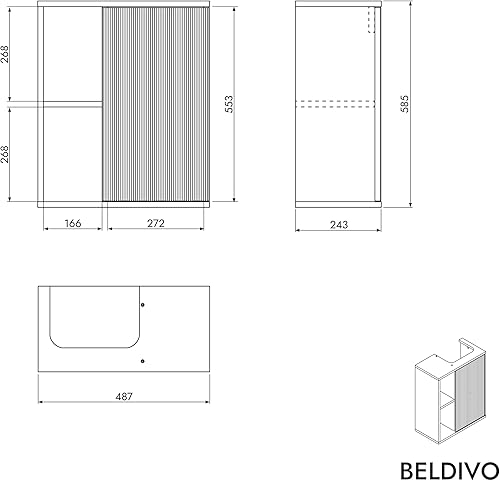 BERNSTEIN - Petit meuble vasque de salle de bain MDF avec lavabo céramique, charnière à droite - Garantie 5 ans - 48,7x24,3x58,5cm - Gris soie mat - BELDIVO - Nail Gallerys